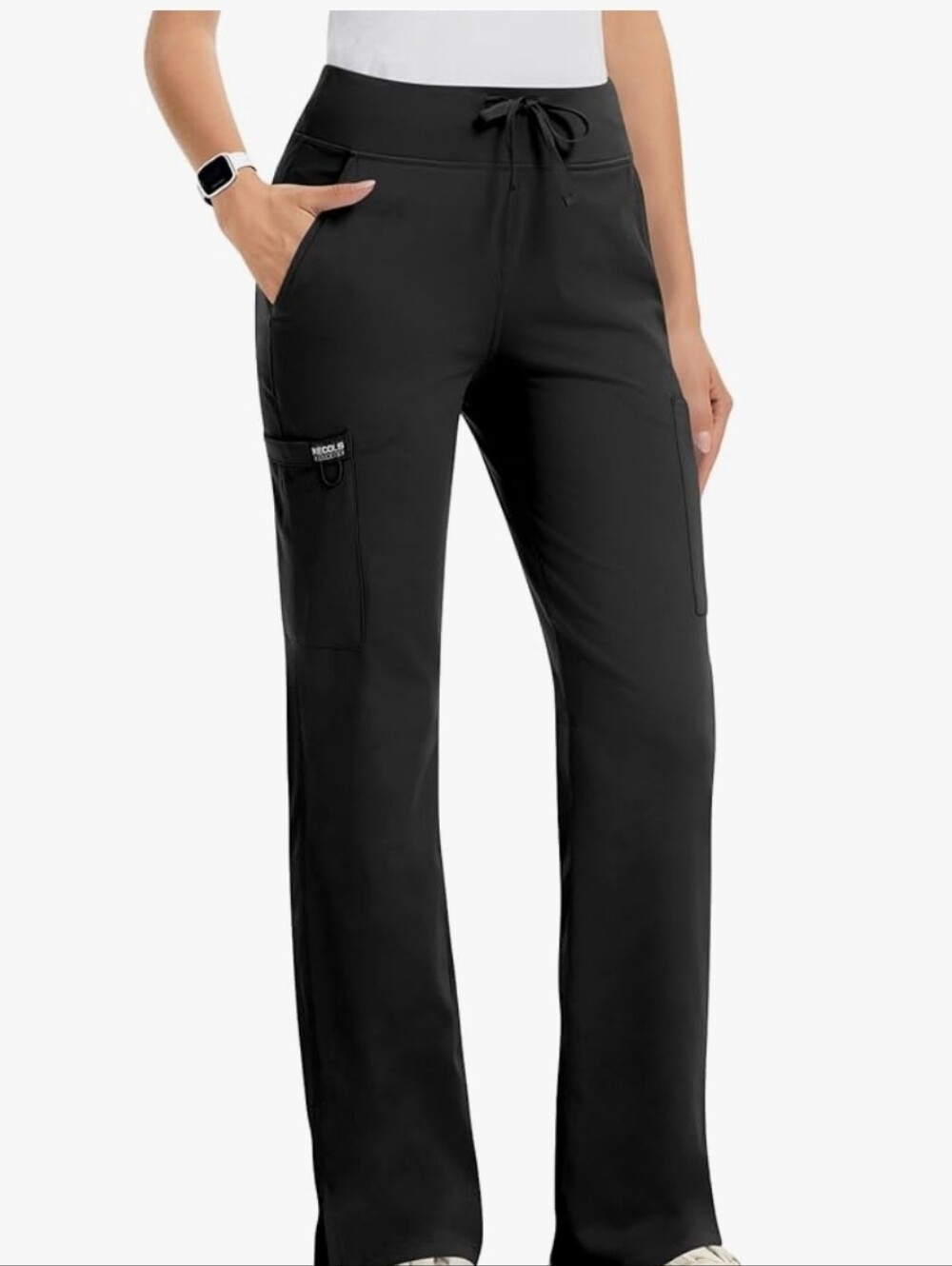Kecols Women Yoga Scrub Pants Straight Mid Rise Pockets Black Small Tall New